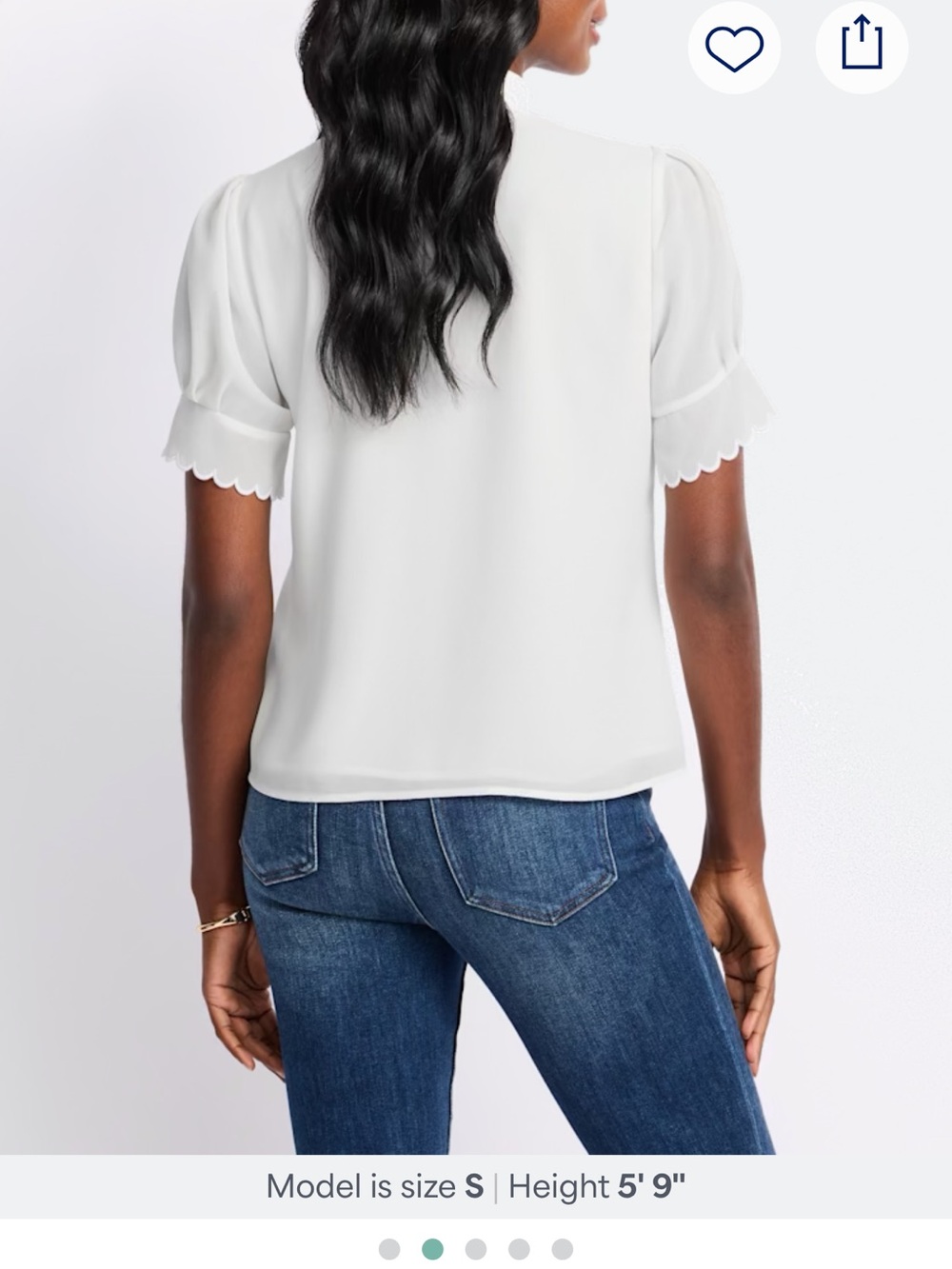 CeCe White Scallop-Trim Short Sleeve Blouse - Picture 3 of 7